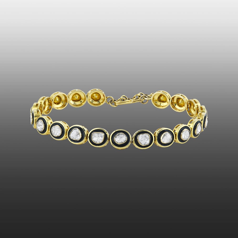 Polki Bracelet with Black Enamel Border